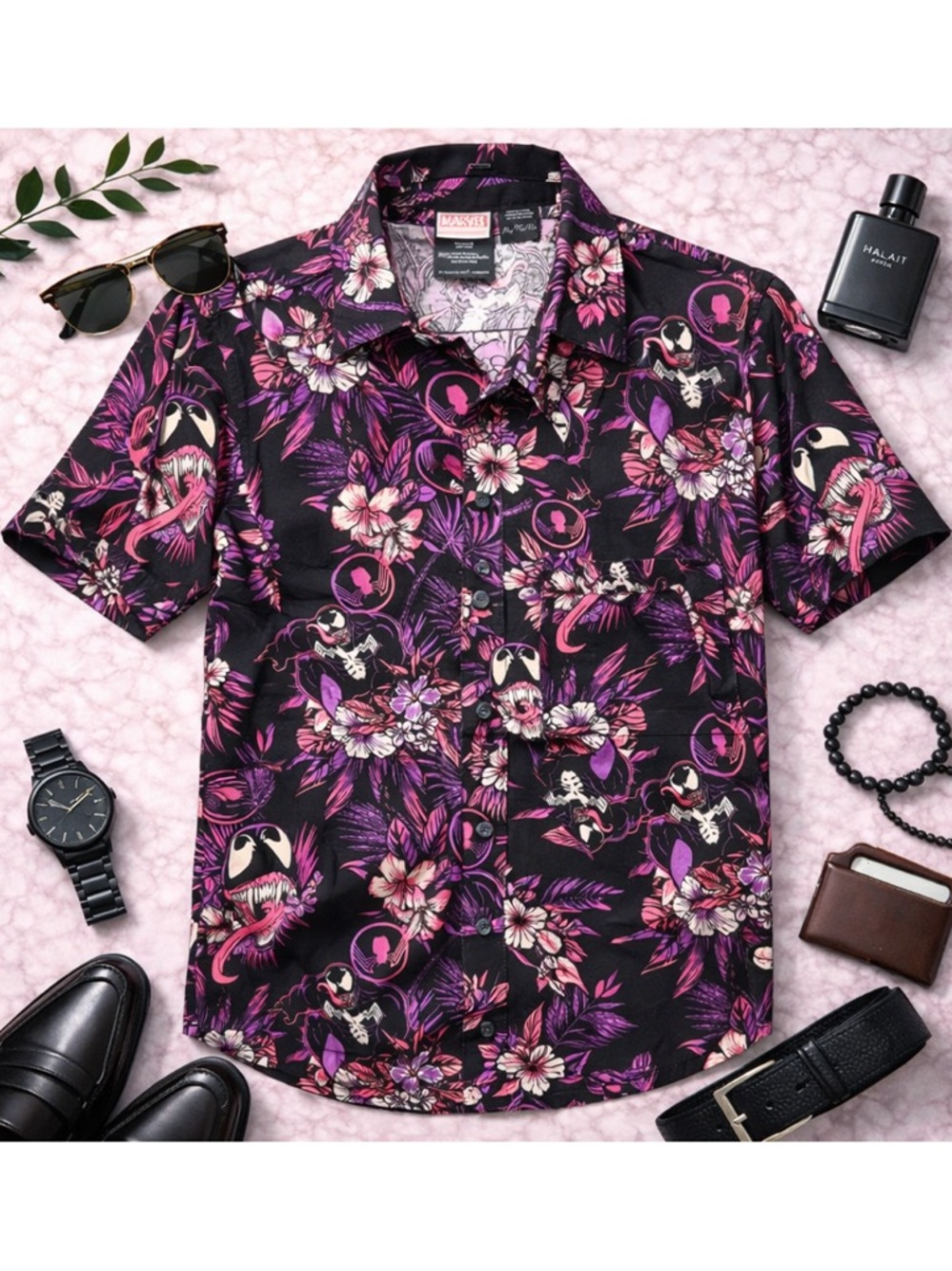 Marvel Venom Tropical Floral Button-Up Shirt Men’s Size XL NWOT